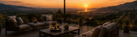 Terraza con vista al valle al atardecer, imagen conceptual